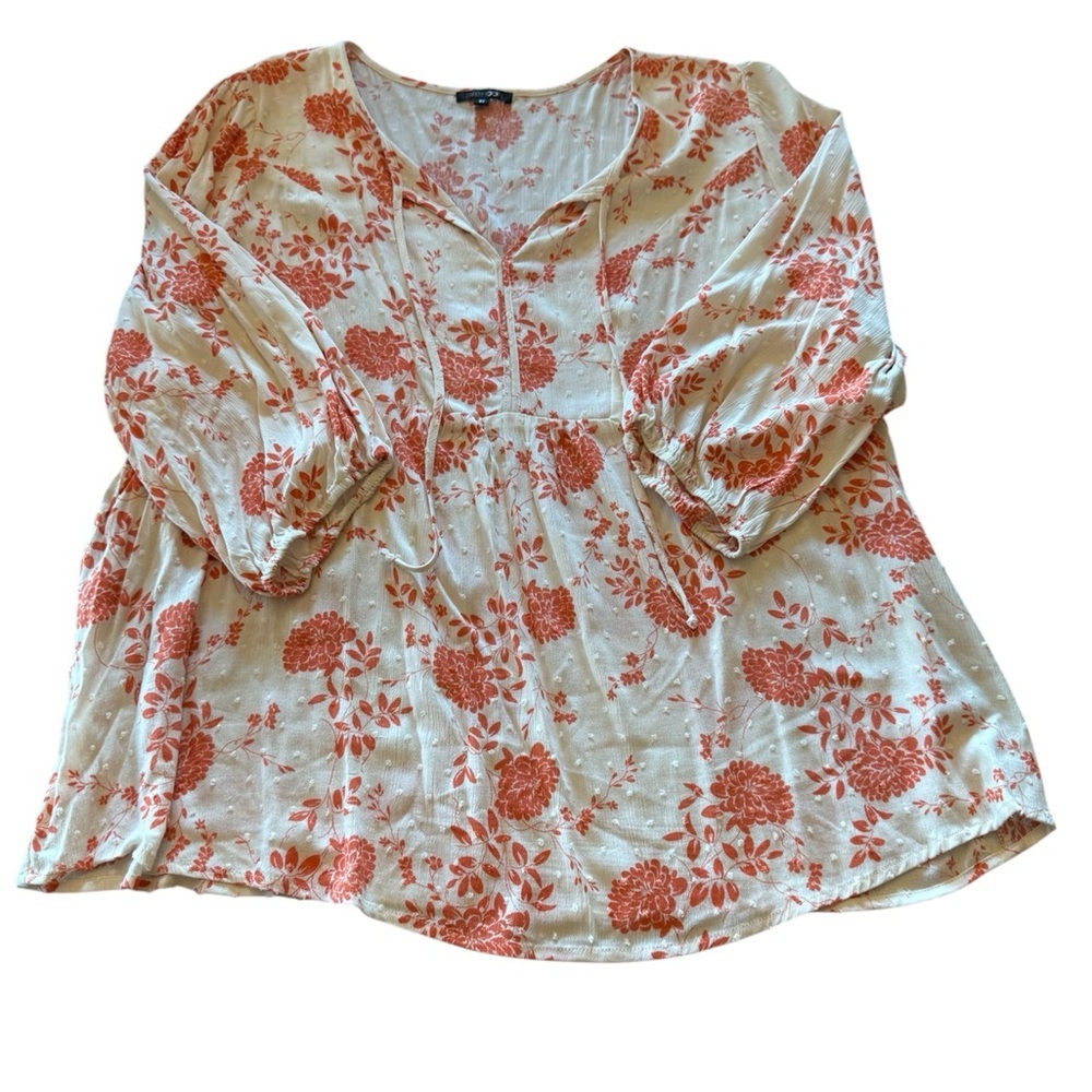 Papermoon Floral Print Women's Bohemian Top Orange and Cream 2X
